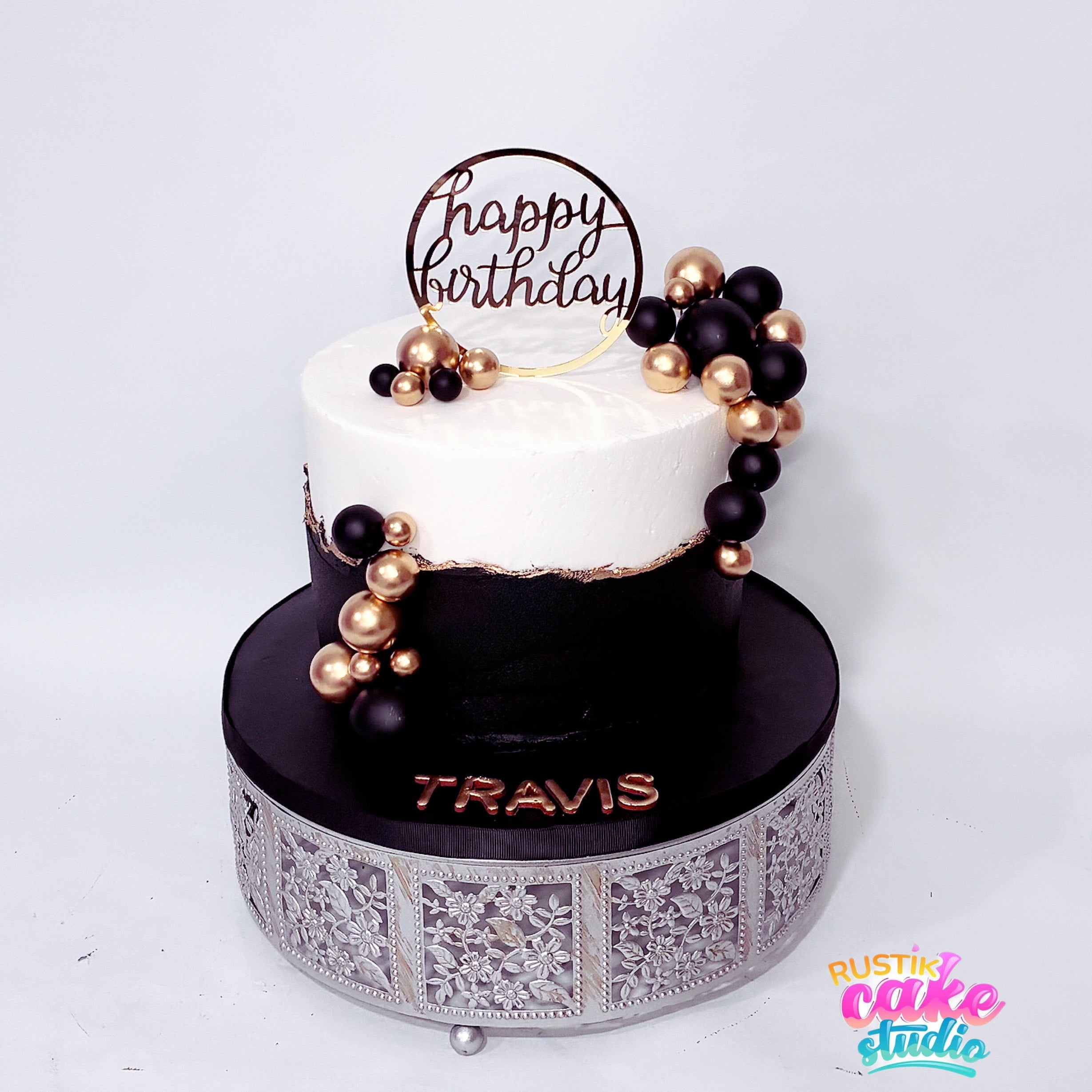 Gold Topper & Balls Elegant Cake